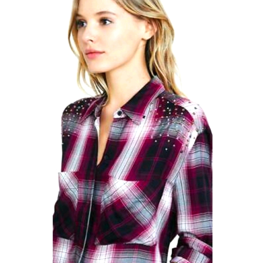 Express Studded Plaid Button Down - Picture 2 of 15